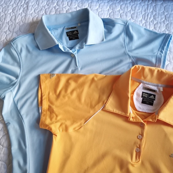 Lot of TWO Like new Adidas Golf Tennis Polo Shirts Orange Light Blue sz Med - Picture 1 of 8